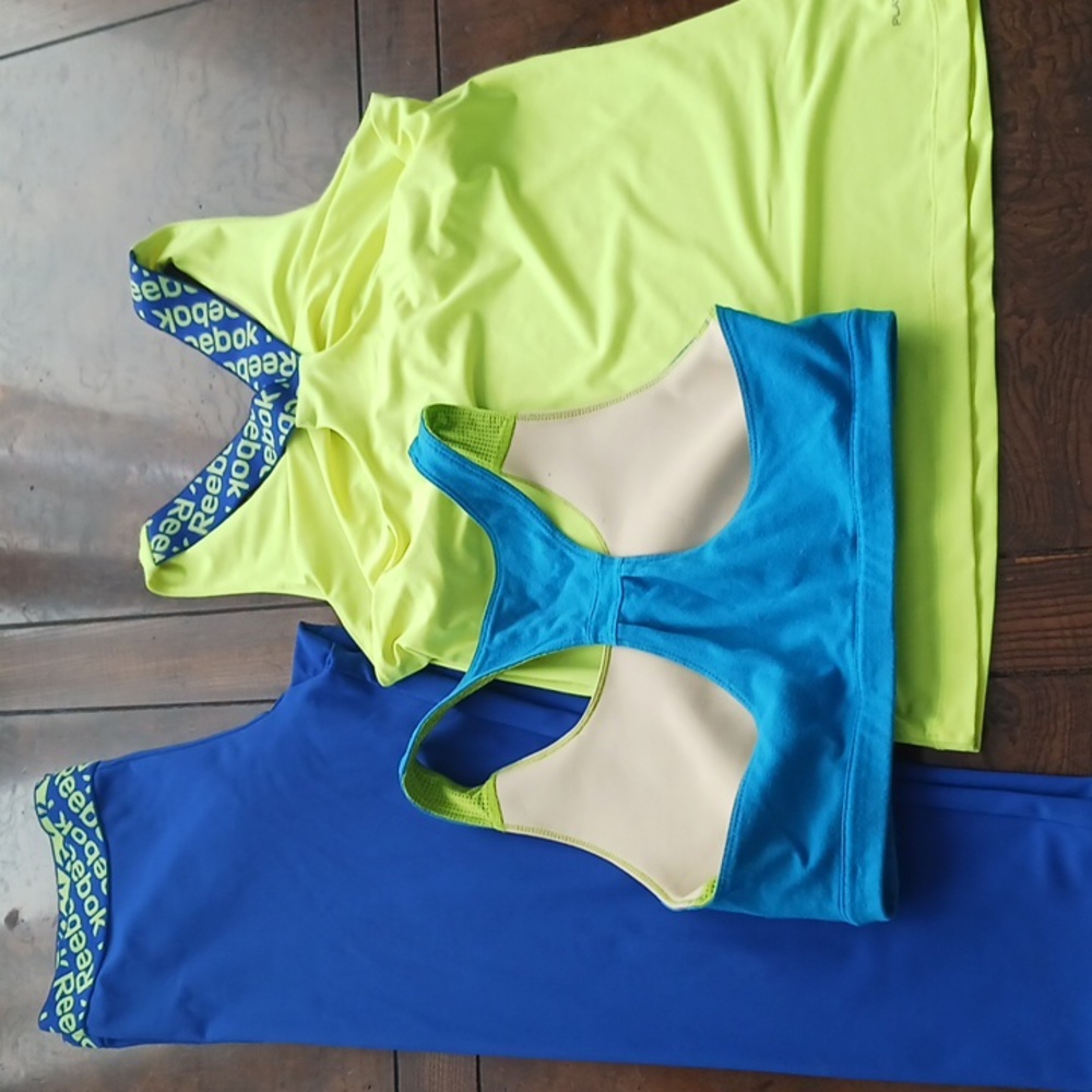 Reebok lime green and neon 3 piece workout apparel